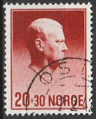FRIMÆRKER NORGE | 1942 - AFA 279 - Quisling. - 20+30 øre rødbrun - Stemplet